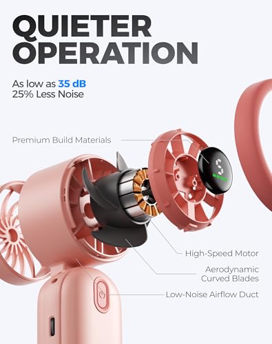 Image of Diveblues Mini Handheld Fan, 30ft /s Portable Turbo Fan [12H Max Cooling], 4000mAh Personal Fan with LED Display, 3-in-1 Hand Held /Neck /Desk Fan for Travel, Cruise, Disney Essentials