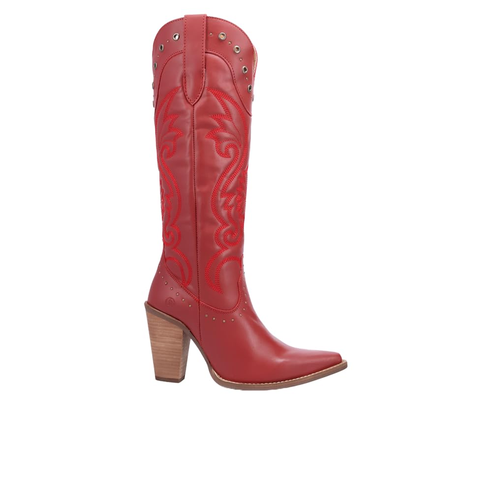 Dingo Womens Rock N Suede Leather Casual Boots Over the Knee Mid Heel 2-3 - Red