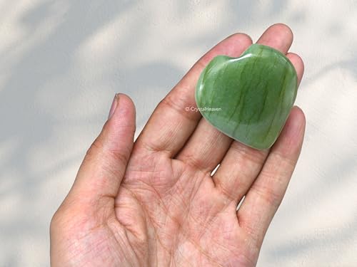 Image of Crystal Heaven Certified Light Green Aventurine Heart Palm Pebbles Stones For Anxiety Stress Relief Massage - Aaa Grade Original Healing Gemstone Agate Heart Palm Stone For Yoga Meditation Spiritual