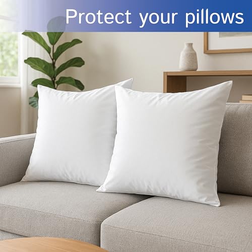 Throw Pillow Covers (Set of 2) - Square 18x18 Pillow Protectors Waterproof Hypoallergenic Dust Proof Zippered Encasement