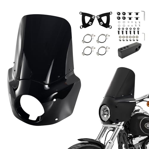 Image of Motorcycle Fairing Windshield Kit, 5.75 inch Headlight Fairings 48-58mm Forks 15 inch Dark Gray Windscreen with Extension for Harley 2006-2017 Dyna Low Rider FXDL Super Glide Street Bob FXDB