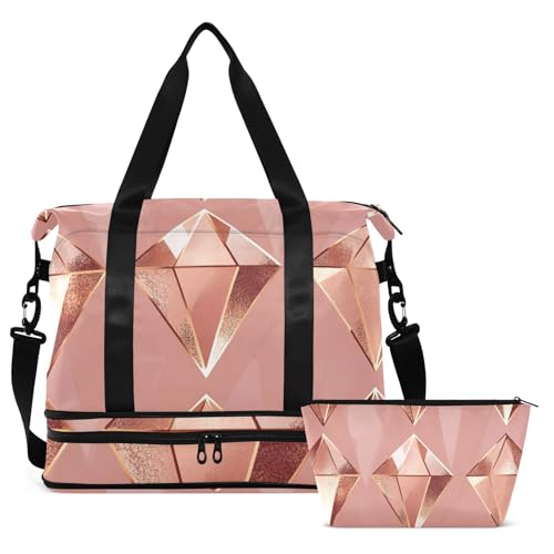 Gold Rose Gold Oversized Travel Duffel Bag Large Carry On Airport Bag with Adjustable Strap for Trekking Multifunctional2