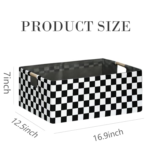 Image of Checkered Storage Basket Foldable Nursey Box | 16.9 inch Storage Cube for Women Closet Organizer Boys Car Toys Bins with Handles | Sturdy Cardboard & Washable Fabric 2Pack