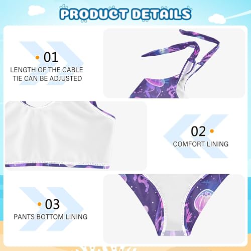 Purple Jellyfish Bioluminescent Disco Party Girl Two Piece Kids Bikini Set Beach Bathing Suit Swimming Suits Adjustable4