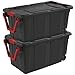 Sterilite 14699002 40 Gallon/151 Liter Wheeled Industrial Tote, Black Lid & Base w/ Racer Red Handle & Latches, 2-Pack