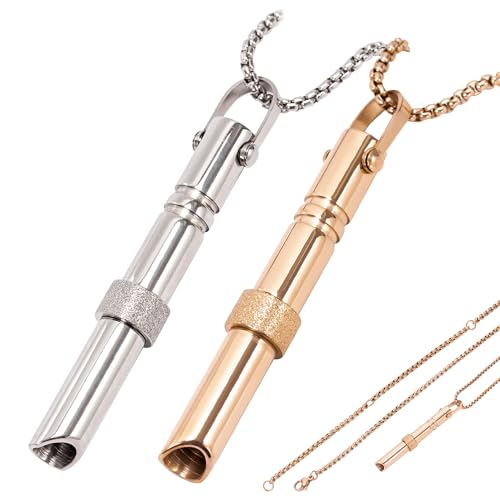 Vinuwu Breathlace, 2 Pcs Breathing Necklace with Silent Design, Anti Vaping Necklace, Anxiety Stress Relief, Anxiety Necklace for Clam Down, Anxiety Present for Women Men-Steel+Gold