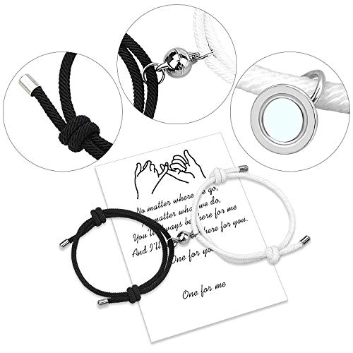 Set di braccialetti magnetici per coppie Corda fatta a mano per attrazione reciproca per 2 braccialetti coordinati intrecciati Voti di amore eterno Gioielli regalo per donna Uomo (Black-White)