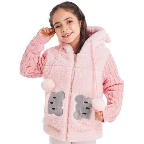 Kids Girls Casual Winter Faux Fur Warm Cotton-Padded Bear/Rabbit Applique Ear Hooded Long Coat Jacket