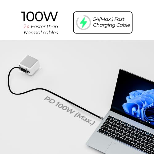 Image of Zebronics Wattz 100CC2 Type-C to Type-C Cable, 1.5m Braided, 100W PD, 5A Fast Charging, 480Mbps Data Transfer, Charge & Sync, Phone Holder, Mobile, Tablet & Laptop Compatible (Black)