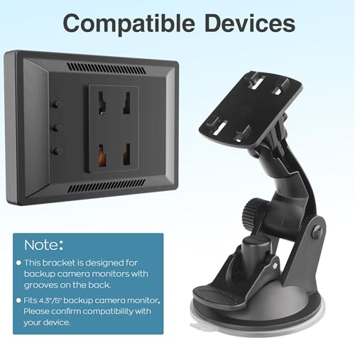Gonifeto Backup Camera Monitor Mount,(4.3/5in) Rvs Rear View Camera Screen Mounting Bracket,Windshield Suction Cup Holder for Back Up Camera Display Monitor,Car Rearview Reverse Cam Window Mount Kit