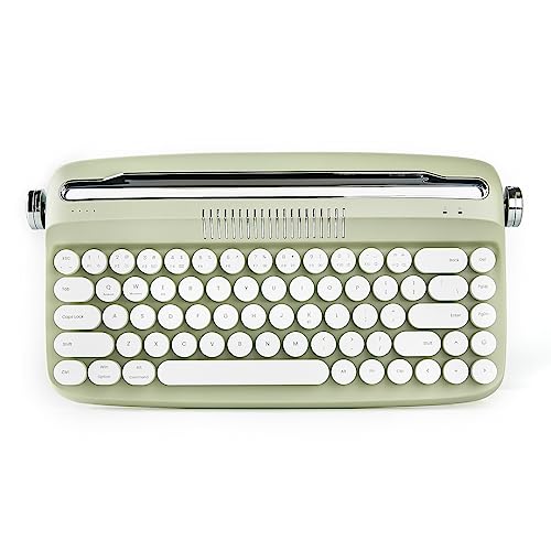 YUNZII Upgraded Wireless Typewriter Keyboard, Retro Aesthetic with Integrated Stand,Cute Round Keycaps, USB-C/Bluetooth Connection for Table, Phone, PC and Win/Mac/Android (B307, Sweet Mint)