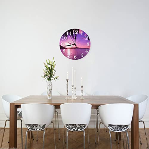 Wgnnvot Purple Sunset Hawaiian Palm Tree 10 Inch Design Round Classic Wall Clock Battery Operated For Home Decorative Living Room Bathroom Office #TOP2