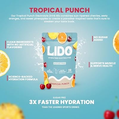LIDO Tropical Punch Electrolyte Powder Packets Zero Sugar Hydration Drink Mix Packets with Trace Minerals & Sea Salt Keto, Paleo & Fasting Friendly Fruit Punch Drink Mix for Recovery, 28 Sticks