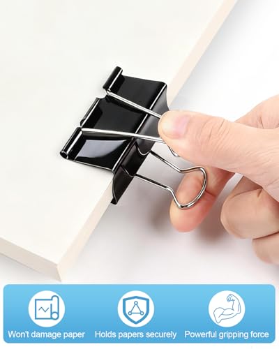 170 Stück Schwarz Foldback Klammern Set，Caianwin 15/19/25/32mm Binder Clips Metall Büroklammern Vielzweckklammern,Dokumenten Clips Papierklammern Metall für Schule Bürobedarf Briefpapier Notizen