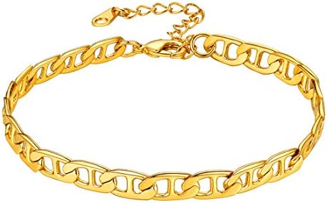 U7 Classical Foot Chain Ankle Bracelet for Women Teenage Girls, Length Resizable 8.5-10.5 Inch, Cuban/Figaro/Mariner/Rounded Box/Wheat/Twist Link Chain Types, Gold/Black Plated/Stainless Steel Silver Anklet Jewellery, Send Gift Box
