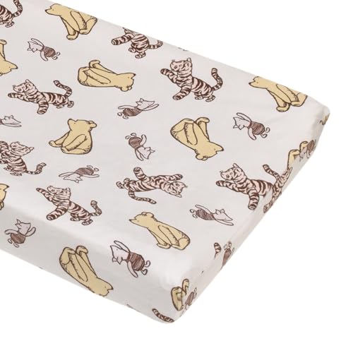 Image of Disney Classic Pooh Hunny Fun with Piglet and Tigger White and Taupe Super Soft Changing Pad Cover
