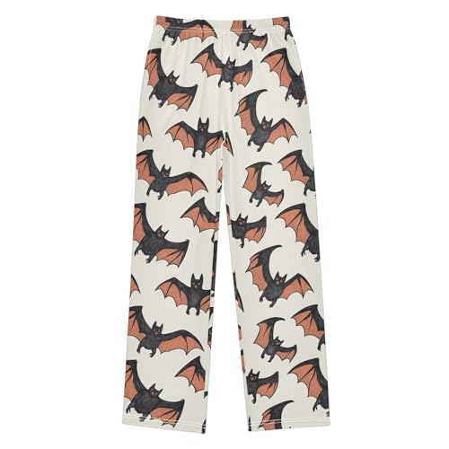 Boys' Pants Black Orange Doodle Bats Long Bottoms Jogger Pants Elastic Waist Trousers with Pockets S-XL