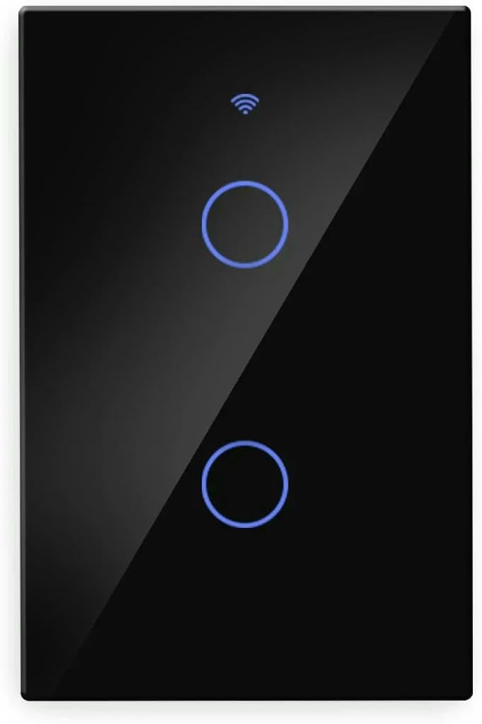 JXQXHCFS Tuya ZigBee Light Switch Touch Glass Panel Neutral Wire Required Remote Control Compatible with Alexa Google Home-2 Gang Black