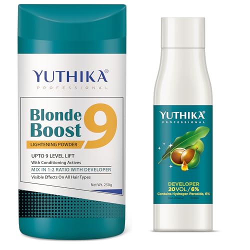 Image of Yuthika Developer for Hair Colour | Blonder Powder (9 Level, 250g) & Developer (20 Vol, 500ml)
