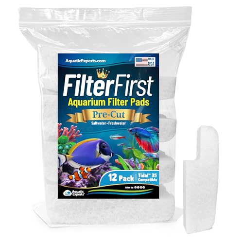 Image of Aquatic Experts Aquarium Filter Floss for Fish Tank Filters - FilterFirst Aquarium Filter Pad - Media for Crystal Clear Water, (12 Pack, Tidal 35 Compatible)