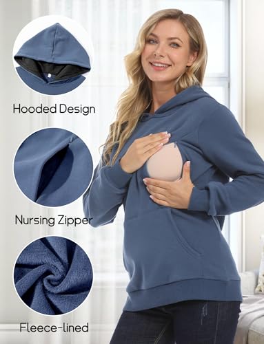FEOYA Still Hoodie Damen Fleece Baumwolle Still Sweatshirt Reißverschluss Stillpullover Winter Outdoor Warm Stillkleidung XS