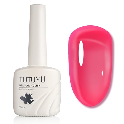 TUTUYU Jelly Hot Pink Gel nagellack, genomskinlig, transparent neon rosa gel nagellack för manikyr i salongen eller gör-det-själv-nageldesign hemma, 0,41 ounces, sommarvårfärg