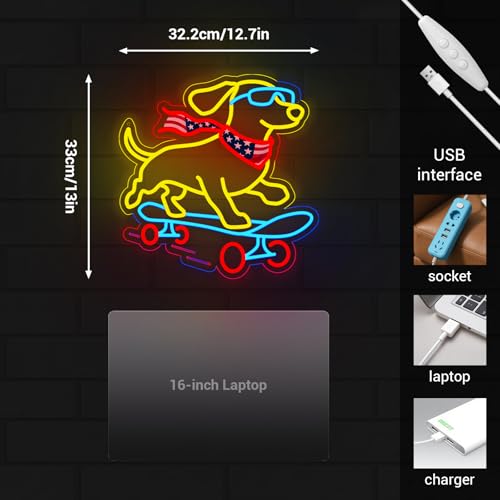 Image of Dachshund Skateboarding Neon Sign, Skateboard Dog Neon Signs for Wall Decor Cool LED Wall Art Decor, Dimmable Dog Lover Gift for Living Room, Bar, Shop, or Birthday Party (Dachshund -Blue)