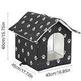Katzenhaus Outdoor Winterfest, Katzenhöhle für Draußen, Katzenhaus Für Draußen Wasserdicht, Kombiniert isolierte Aluminiumfolie Mit abnehmbarem Transparentem Vorhang (L, Black)