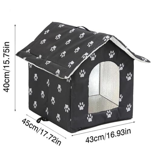 Katzenhaus Outdoor Winterfest, Katzenhöhle für Draußen, Katzenhaus Für Draußen Wasserdicht, Kombiniert isolierte Aluminiumfolie Mit abnehmbarem Transparentem Vorhang (L, Black)