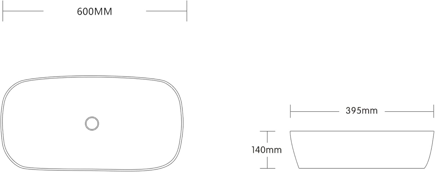 doporro Lavabo da Appoggio 60x39,5x14cm, Lavandino Bagno Brüssel104 in Ceramica con Nano Rivestimenti inclusi, Nero opaco