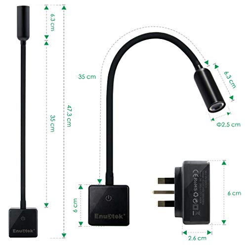 ENUOTEK Flexible LED Wall Mounted Spotlight Bedside Reading Light with Power Plug, Touch Switch and Remote Control, 3W 280Lm Neutral White Lighting 4000K, 1 Lamp and 1 Remote Controller - Cosy Home Interiors ENUOTEK Flexible LED Wall Mounted Spotlight Bedside Reading Light with Power Plug, Touch Switch and Remote Control, 3W 280Lm Neutral White Lighting 4000K, 1 Lamp and 1 Remote Controller - Image 6