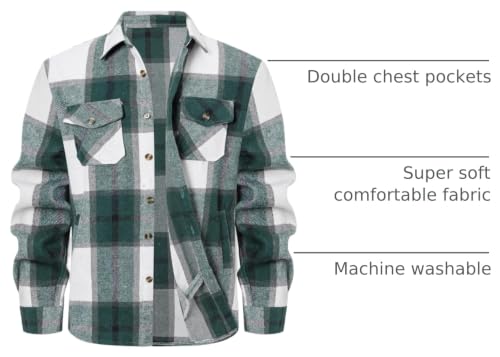 Image of Cromoncent Mens Boys Thick Flannel Shirt Long Sleeve Shirt Jacket Casual Button Down Multi Pockets Shacket