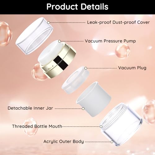 Segbeauty 2pcs 0.5oz/15ml Airless Pump Jars, 1oz/30ml 2 Pack Refillable Airless Pump Bottles, Pack of 2 Clear Plastic Container Jars with Lids, Vacuum Cream Jar Travel Container for Toiletries4
