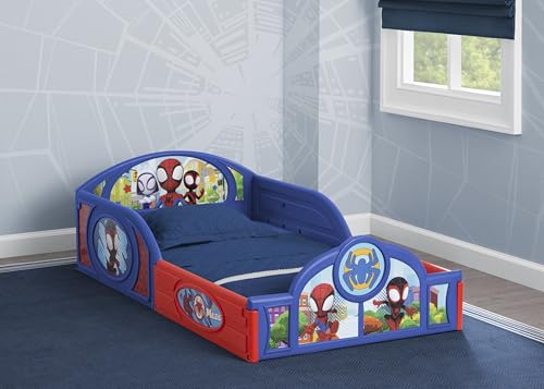 Image of Delta Children Toddler Bed with Guardrails, Spidey Kids Bed for Boys Girls