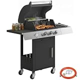 Outsunny Barbacoa de Gas con 3 Quemadores 8,1 kW con Termómetro Negro