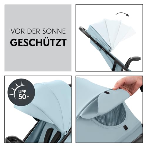 hauck Shop N Care, Dusty Blue - Kinderbuggy mit Liegefunktion ab Geburt bis 22 kg, Becherhalter und Snack Tablett, Klein Zusammenklappbar, UV Schutz 50+, XL Korb bis 3 kg