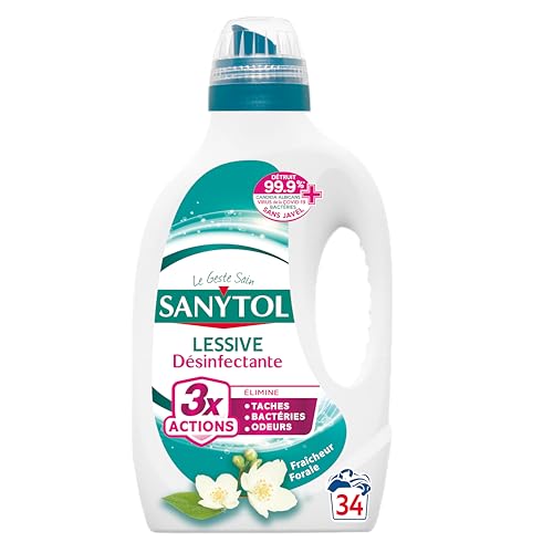 Sanytol - Lessive Désinfectante - Fleurs Blanches - 1,7 L - Tout Type de Linge, Préserve Fibres...