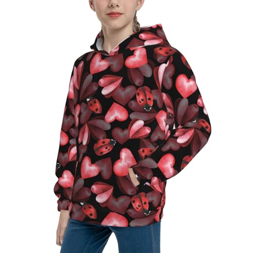 Ladybugs and Red Hearts Kid Hoodies Boys Sweatshirts Girls Pullover with Pocket2