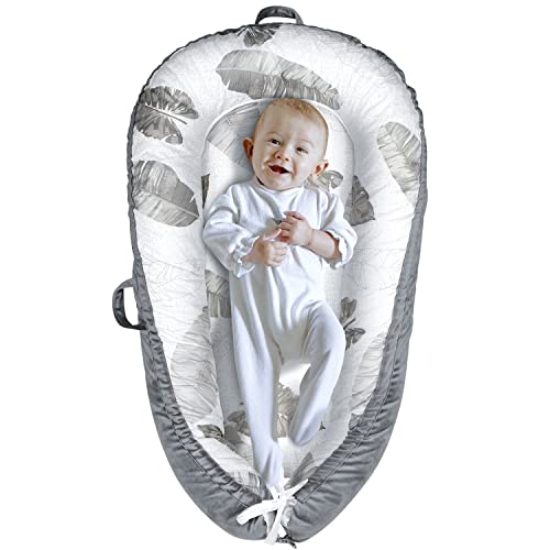 Image of Yoocaa Baby Lounger, Soft 100% Cotton & Fiberfill Breathable Newborn Lounger, Portable Infant Floor Seat for Indoor & Outdoor(Leaf)