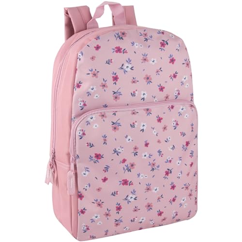 Mochila escolar divertida para meninas e meninos do ensino fundamental | Mochilas estampadas de 43 cm para crianças em idade escolar, viagens, Lindas flores rosa, Large, 4066