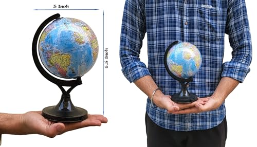 Image of Magicwand Paper & Plastic Political Educational ABS Plastic Laminated Rotating World Globe with Plastic Base【5 Inches with Plastic Base】