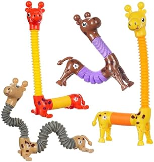 Ainiv Telescopic Giraffe Toy, 4 Pieces Novel Kids Telescopic Toys with Adjustable Limbs, Funny Fidget Toys, Pop Tubes Sensory Toys for Kids, Decompress Educational Sensory Toys for Kids & Adult