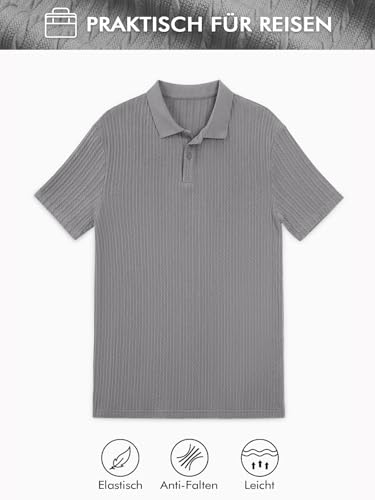 Runcati Męska koszulka polo z krótkim rękawem, dzianina, na lato, regularny krój, jednokolorowa, listwa guzikowa, koszulka polo basic, na czas wolny, koszulka polo, ciemnoszary, L