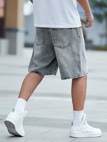 Image of GRECIILOOKS Denim Shorts for Men Stylish | Casual Knee Length Washed Jorts | Regular Fit Jeans Half Pant for Men with Distressed Design | Bermuda Mens Shorts for Summer Travel Streetwear