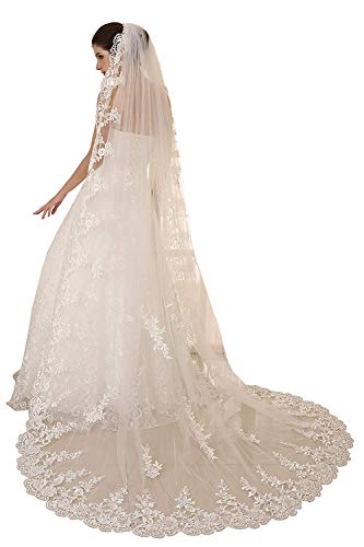 EllieHouse Women's Wedding Veils 1 Tier White Ivory 3M/4M/5M Lace