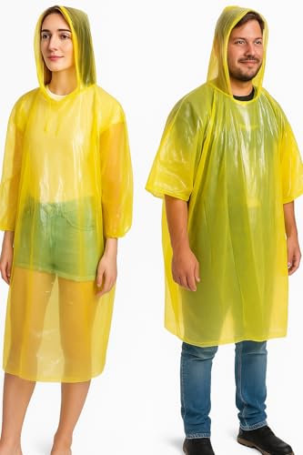 Image of Waterproof Unisex Raincoat | Hooded Full Sleeves Outdoor Poncho for Men, Women, Boys & Girls | Disposable Poncho Raingear Travel Rainsuit Barsaati Durable PVC Rainwear for Camping, Hiking, Travelling
