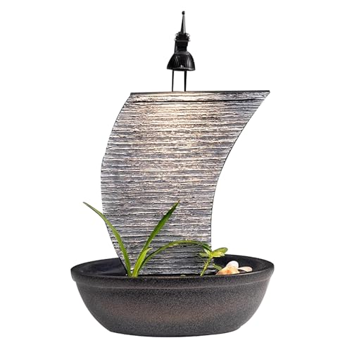 Fontana Zen da Interno, Decorazione a Cascata per Interni, Elemento D'acqua Feng Shui, con Luce, per Ufficio, Soggiorno o Camera da Letto(Gray,Large)