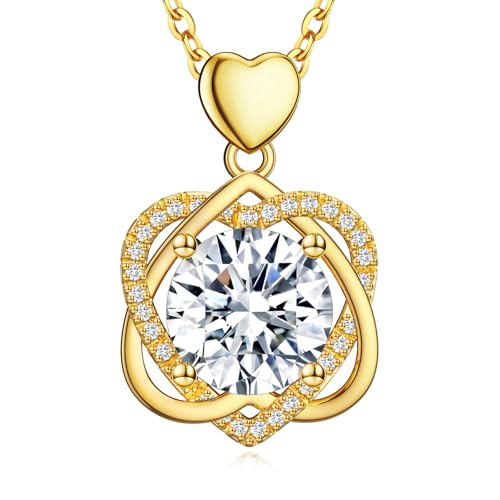 InfinityLove Heart Gold Necklaces for Women, 4 Carats Moissanite, Gold-plated Silver Pendant Jewelry, Anniversary Birthday Gifts for Wife, Girlfriend, Daughter, Mom