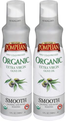 Image of Pompeian USDA Certified Organic Smooth Extra Virgin Olive Oil Non-Stick Cooking Spray, First Cold Pressed, Delicate Flavor, Perfect for Sauteing & Stir-Frying, No Propellants, 5 FL. OZ., Single Bottle