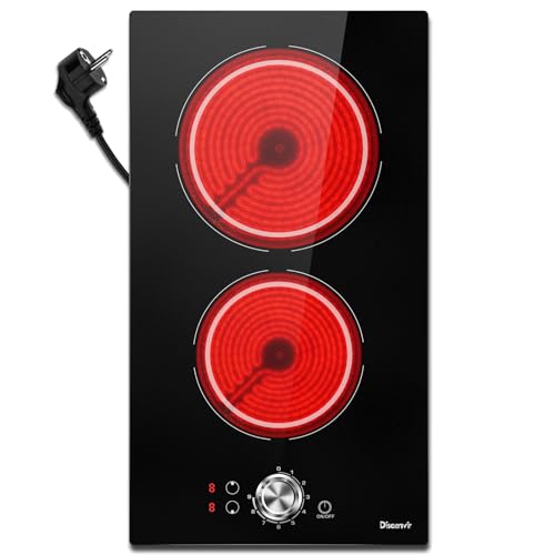 Keramische kookplaat 2 platen 30cm 3000W Disaenvir, Elektrische Kookplaat met 230V Stekker, Elektrische Verwarmingsplaat Keuken met Knop, 9 Posities, Touch Control, Timer, Kinderslot, Zwart